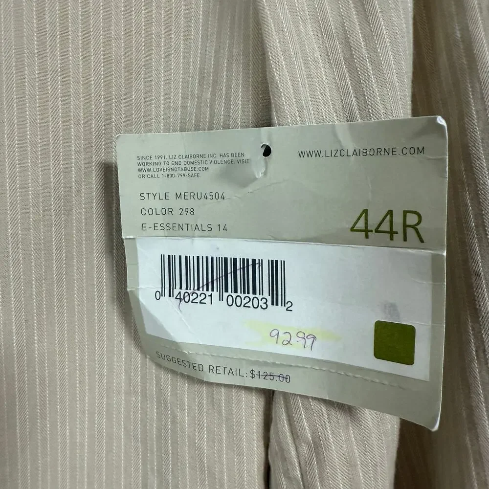 Claiborne Men's Tan Beige Cotton Two Buttons Sportscoat Blazer Jacket Size 44R